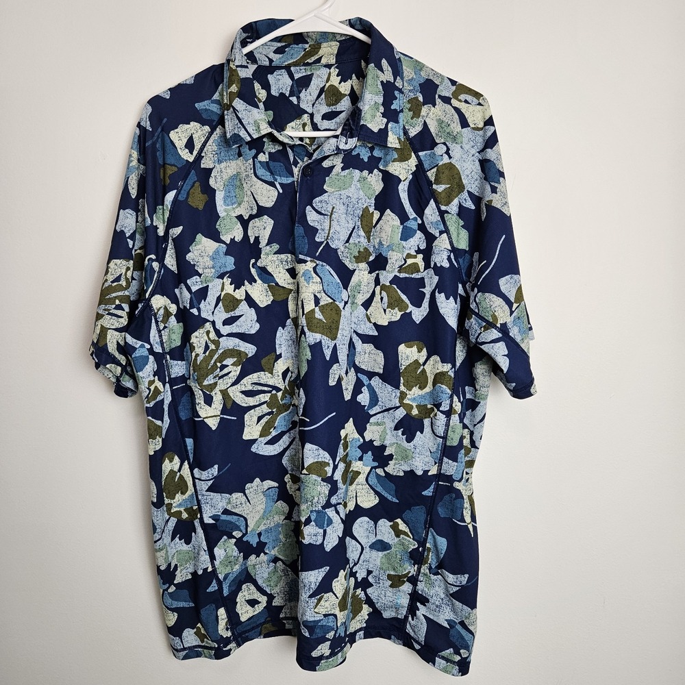 Tommy Bahama‎ Island Zone Polo Shirt Mens Sz L Tropicano Point Poly Stretch Blue
